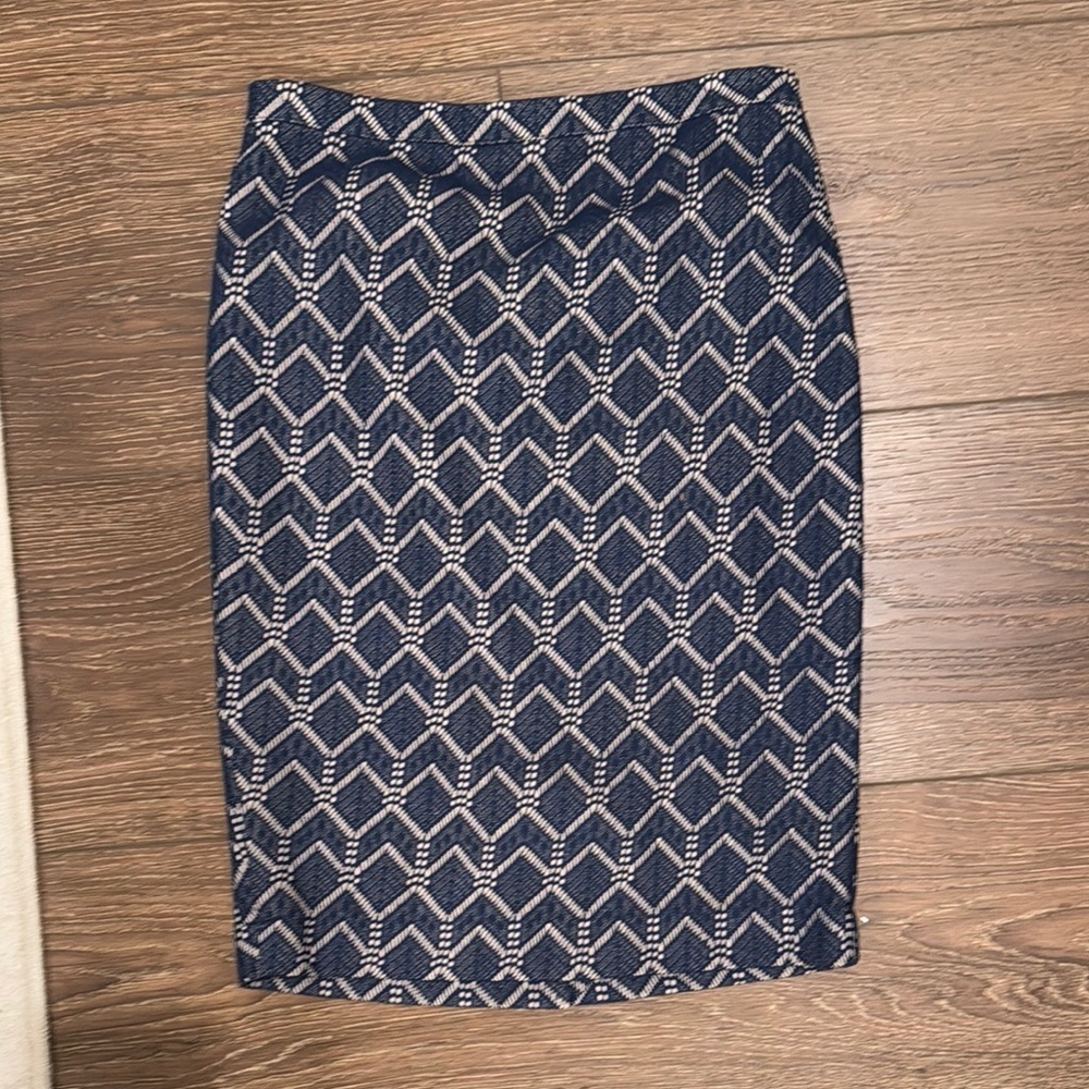 Blue and Silver Knee-Length Pencil Skirt